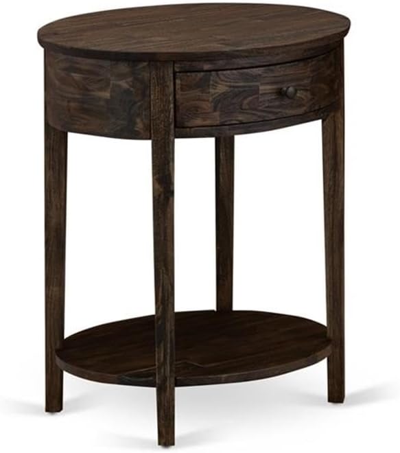 East West Furniture GB28F-1HI07 2-Piece Granbury Bedroom Furniture Set with Button Tufted Full Size Bed and a Distressed Jacobean Small End Table - Brown faux Leather with Brown Texture and Black Legs