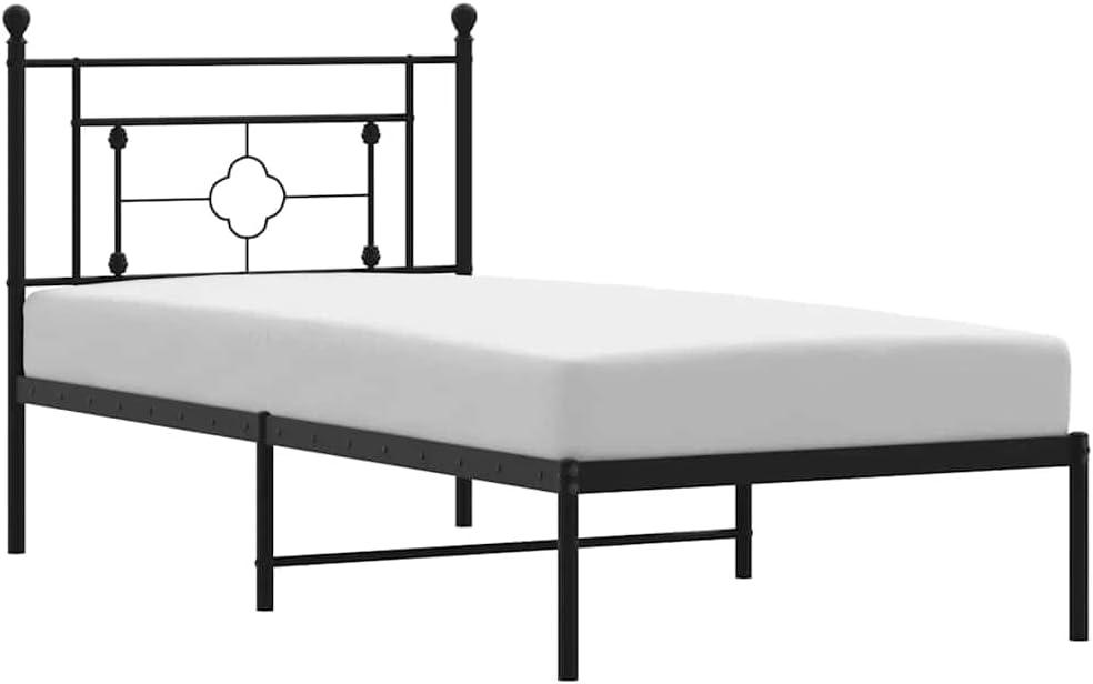 Twin Bed Frame Black Powder-Coated Steel Rectangular with Ample Underbed Storage Space, Modern Durable Metal Frame for Bedroom Furniture in Twin Size
