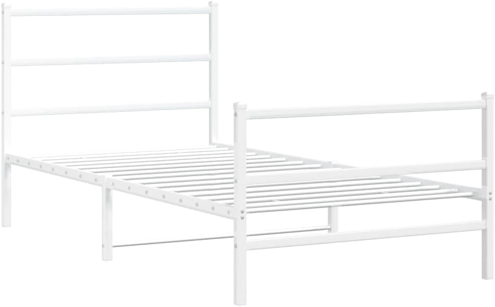 Twin Bed Frame White Metal Modern Design with Headboard and Footboard Sturdy Powder Coated Steel Construction for Bedroom Adults and Guests