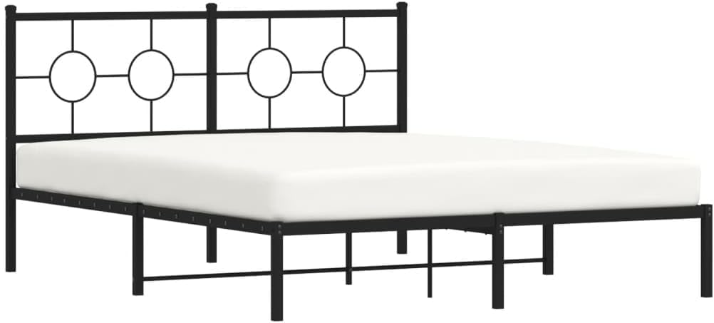 Black Steel King Size Industrial Bed Frame 59x79 in with Headboard, Sturdy Metal Construction for Bedroom, Durable Powder-Coated Finish, Includes Practical Storage Options