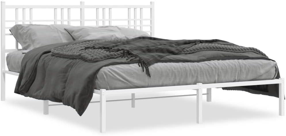 Modern White Powder-Coated Steel King Size Bed Frame 59 x 79 Inches, Sturdy Metal Platform with Underbed Storage Space, Easy Assembly for Master and Guest Bedrooms, Durable