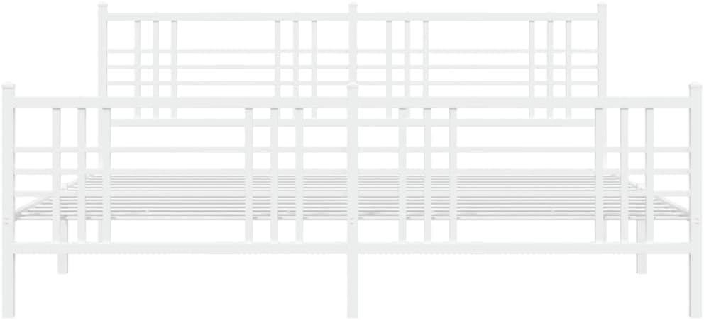 White Steel Double Bed Frame Rectangular Heavy-Duty Metal Platform with Breathable Design, Sturdy Construction and Versatile Style, 78.0 in x 81.5 in x 35.4 in Dimensions