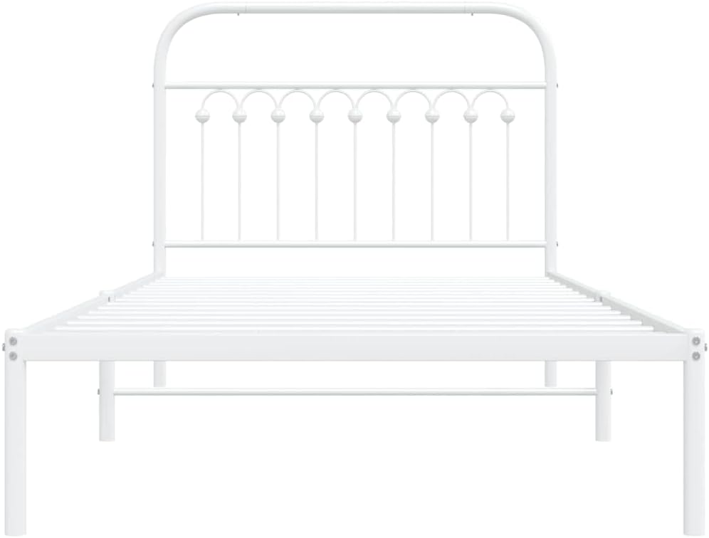 Metal Bed Frame with Headboard White Twin Size Steel Platform Bedframe 39.4'x78.7' Sturdy Bed Base with Underbed Storage Space for Bedroom