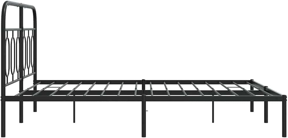 Modern Black Steel King Size Bed Frame 59x79 Inches with Solid Headboard, Sturdy Rectangular Metal Bed Frame for Bedroom, Durable Powder-Coated Finish, Heavy Duty Support up