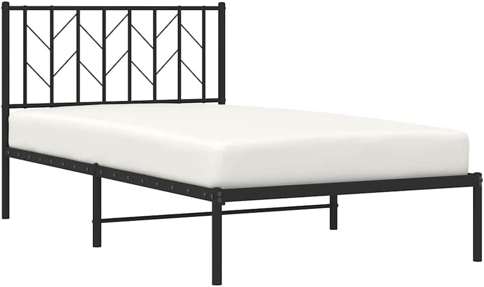 Metal Bed Frame with Headboard Black 39.4'x78.7' Sturdy Steel Platform Bed Frame for Bedroom Underbed Storage Space No Box Spring Needed