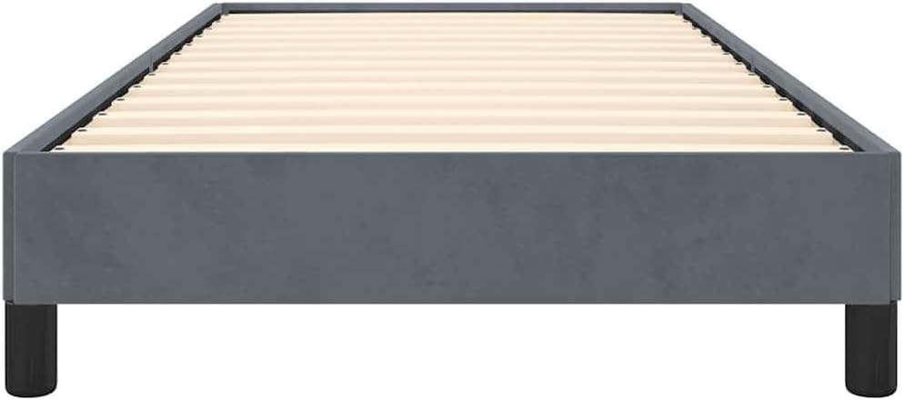Twin Bed Frame with Soft Velvet Upholstery Dark Gray Platform Bed Frame No Box Spring Needed Sturdy Slatted Base for Bedroom Furniture