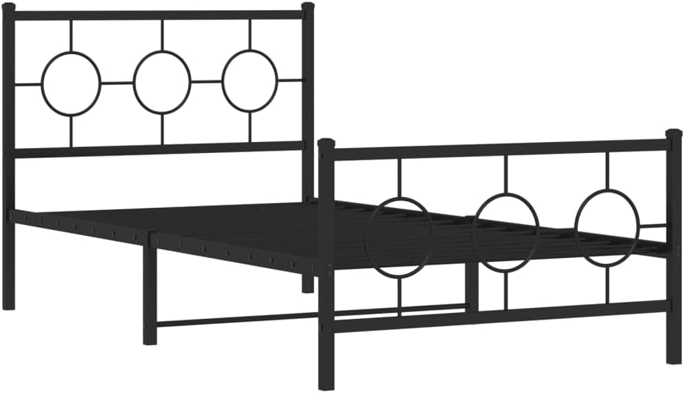 Metal Bed Frame with Footboard Queen Size Platform Bed Frame Black 39.4'x78.7' Sturdy Steel Construction Underbed Storage Space for Bedroom Furniture