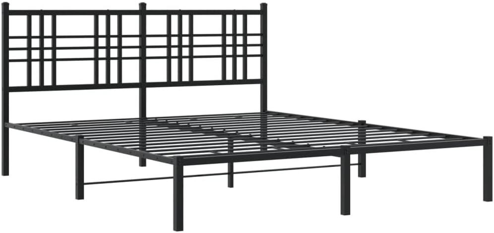 Queen Bed Frame with Headboard Metal Platform Bed Frame Sturdy Steel Construction Underbed Storage Space Black 59.1'x78.7' for Bedroom Guest Room