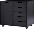 Naomi Home Rolling Storage Cabinet with 5 Drawers & Side Cabinet, Engineered Wood Organizer with Shelves, Handle-Free Design & Swivel Casters for Home Office, Kids Room & Entryway - Black