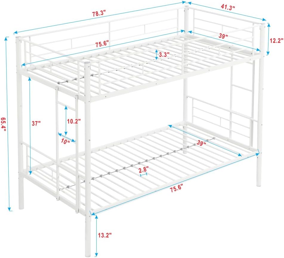 BUNK Bed Pink Twin Over Twin (White + Metal)