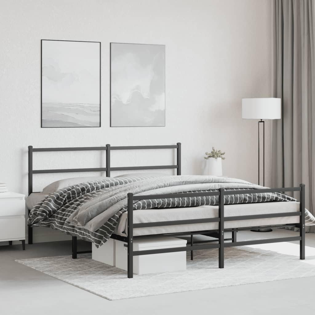 Metal Bed Frame Queen/Twin Size Black Steel Platform Bed Frame with Headboard & Footboard, Sturdy Steel Construction Underbed Storage Space for Bedroom Furniture