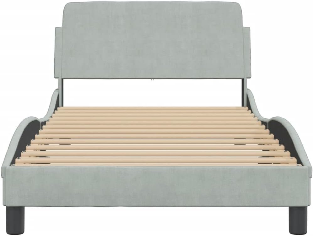 Light Gray Velvet Upholstered Bed Frame Single Size Modern Platform Bed with Ample Storage Space Sturdy Plywood Construction for Bedroom
