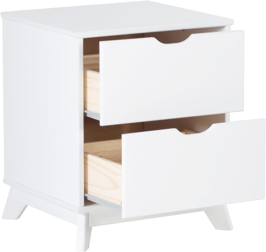 Powell Fordham White Solid Pine Wood Twin Sized Platform Bed with Set of 2 Two Drawer Nightstands
