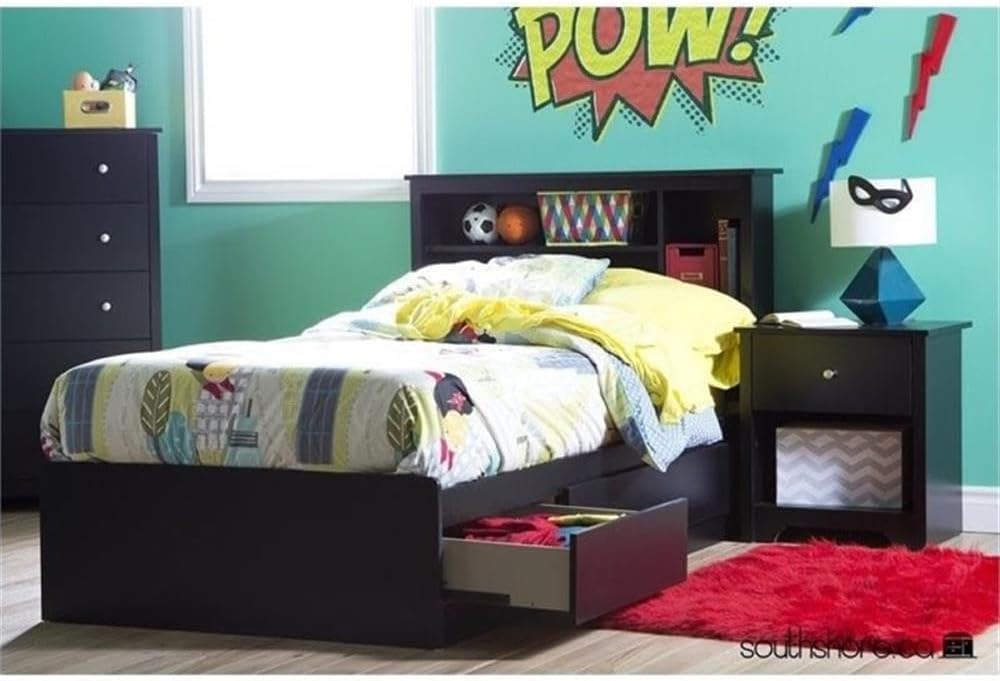 South Shore 39-Inch Vito Mates Bed with 3 Drawers, Twin, Pure Black