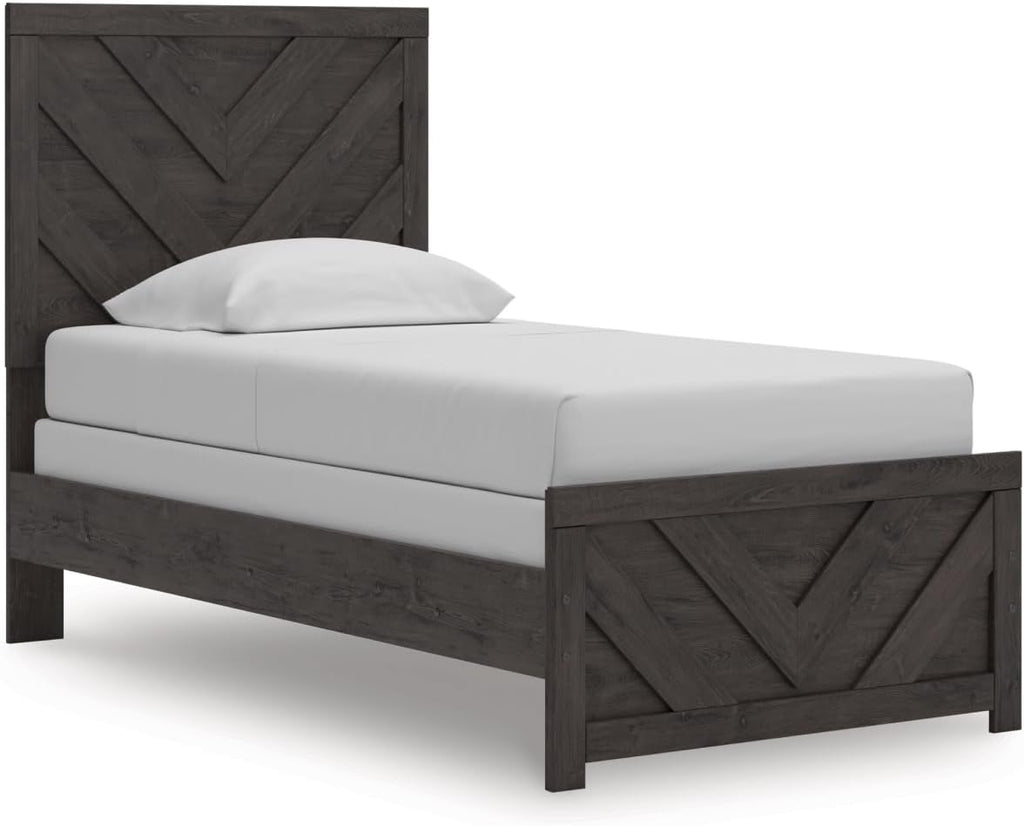 Signature Design by Ashley Prendonea Farmhouse Twin Panel Bed, Foundation or Box Spring Needed, Gray