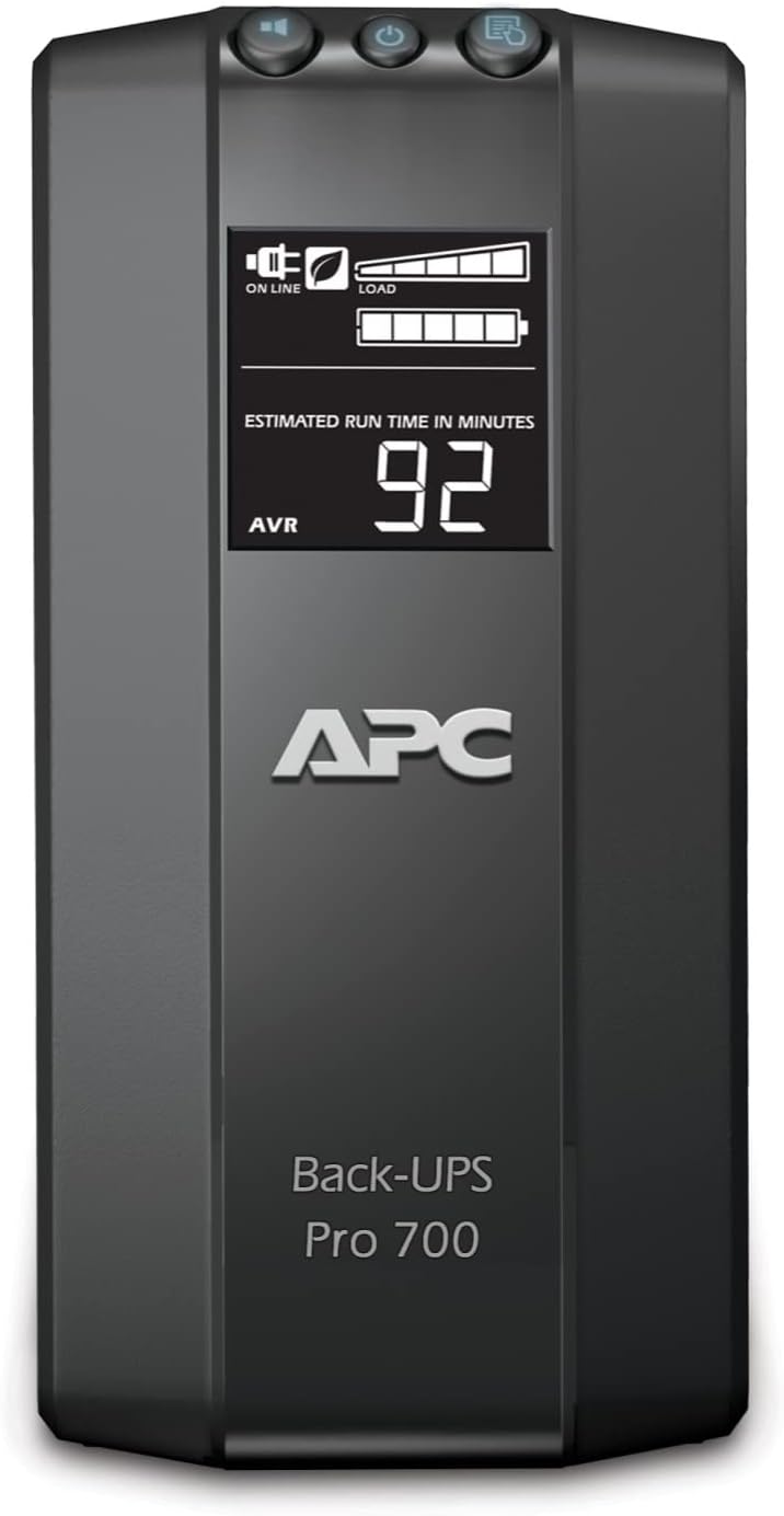 APC Back-UPS Pro 700VA UPS, 420W Battery Backup & Surge Protector, AVR, 6 Outlets (NEMA 5-15R), LCD Display, BR700G Uninterruptible Power Supply for Computers, Wi-Fi Routers, Home Office Electronics