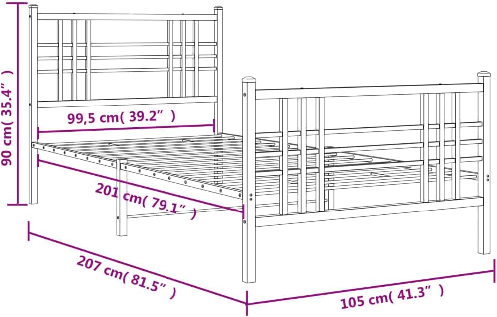 Twin Bed Frame Black Steel Traditional Design with Headboard and Footboard Sturdy Metal Platform Bed Frame for Bedroom