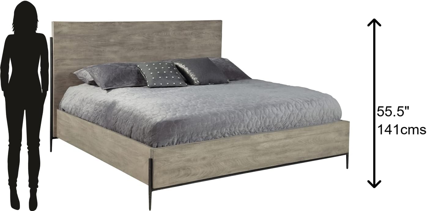 Hekman Furniture Bedford Park King Panel Bed - Forged Iron Base, Adjustable Height Bed Frame, Sandblasted Wood in Gray, Black & White Stain Finish Luxurious Wooden King Bed for Bedroom Furniture