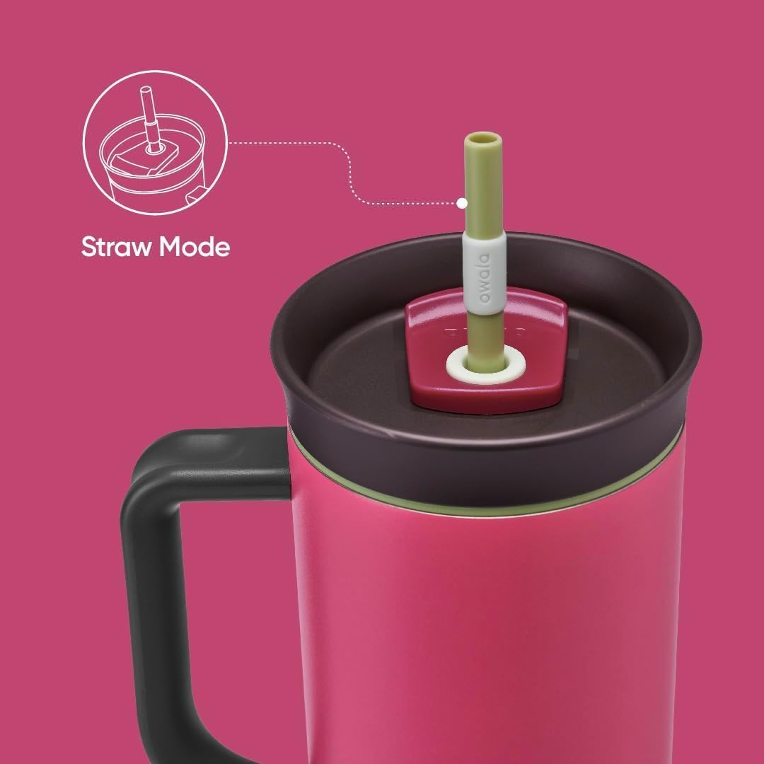 Owala Stainless Steel Triple Layer Insulated Travel Tumbler with Spill Resistant Lid,Straw,and Carry Handle,BPA Free,40 oz,Pink (Watermelon Breeze),(Pack of 6)