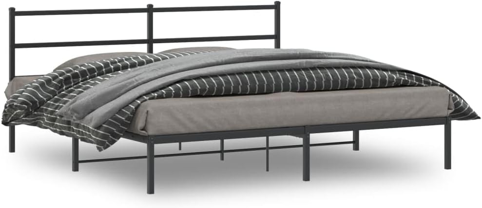 Black Powder-Coated Steel Full Modern Bed Frame with Sleek Headboard, 4-Piece Sturdy Metal Structure for Enhanced Support and Easy Assembly, Durable Design for Bedroom