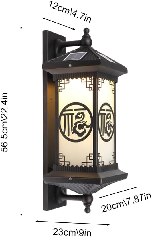 Outdoor Solar Wall Light Vintage Lantern Wall Sconce Cordless Solar Powered Wall Mounted Lamp Exterior Porch Lights Patio Fence Outside Sconces Wall Lighting Fixture