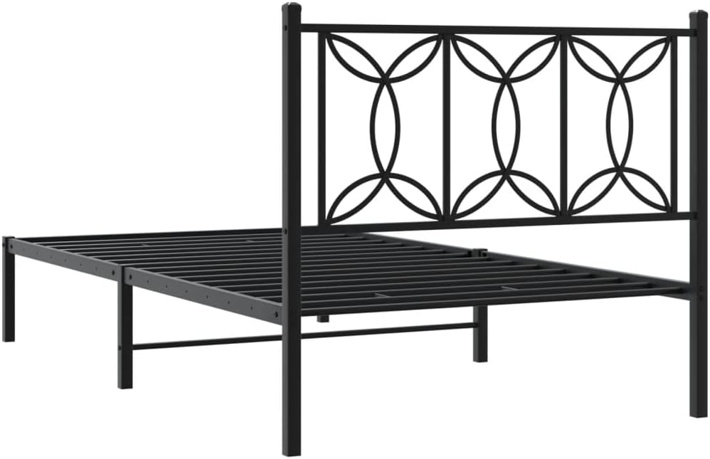 Metal Bed Frame with Headboard Black Steel Platform Base 39.4'x78.7' Queen/Twin Size Sturdy Bedframe for Bedroom Furniture Underbed Storage Space
