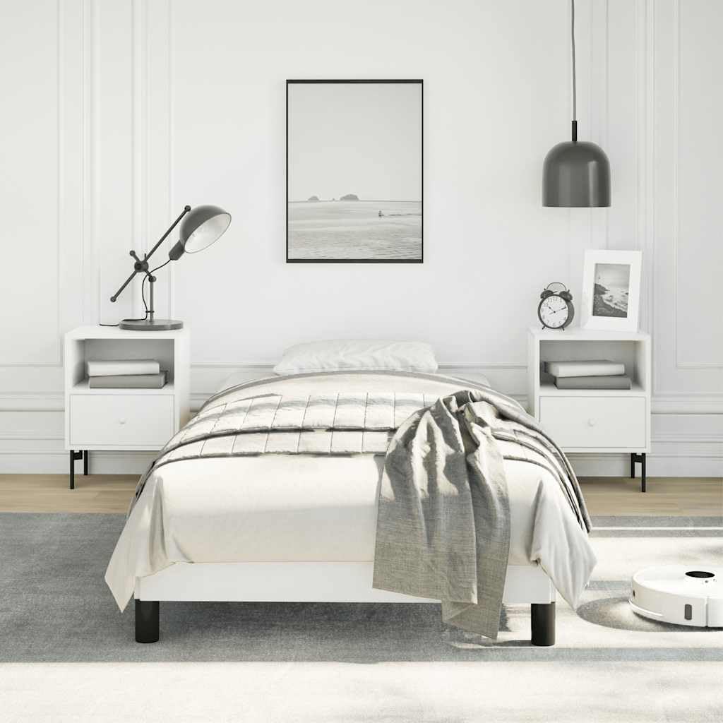 Twin Bed Frame White 39.4'x74.8' Platform Bed Frame Upholstered Faux Leather No Box Spring Needed Sturdy Slatted Base Bedframe for Bedroom Guest Room