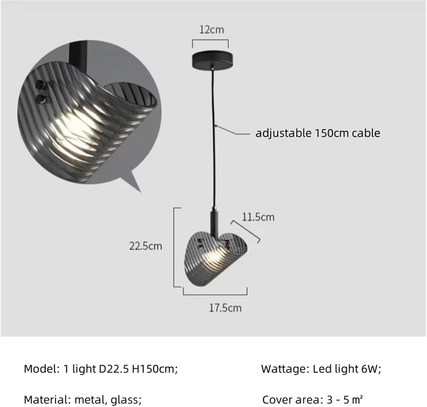 Black Led Pendant Lights Luxury Dining Room Gray Glass Chandelier Indoor Lighting Suspend Lamp Luminarias,Household