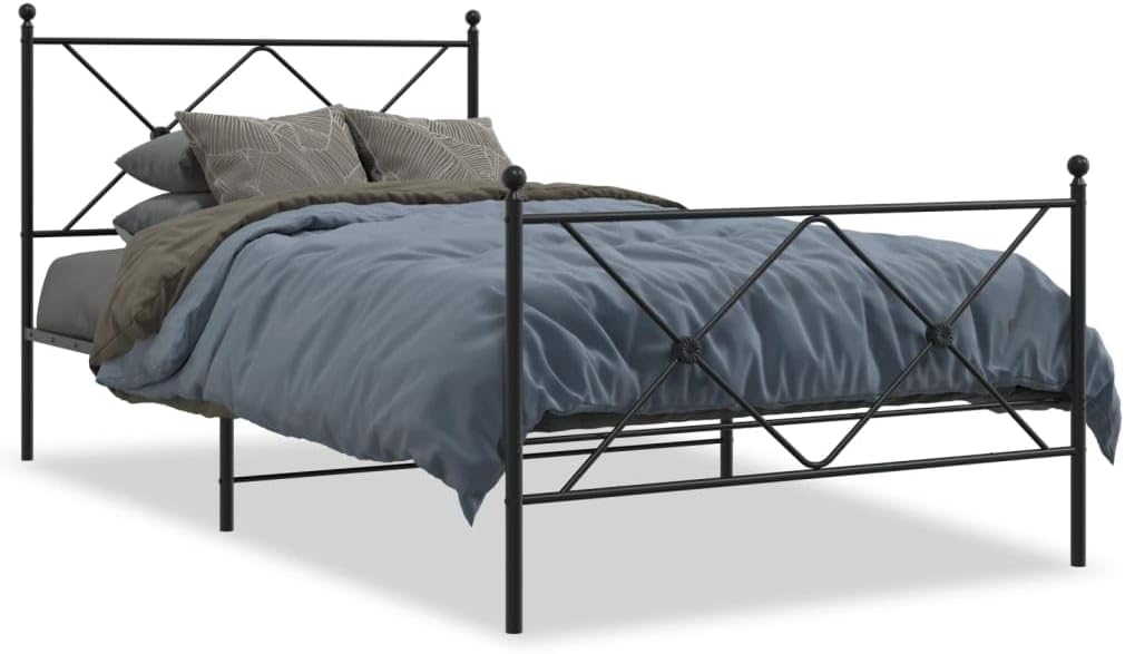 Metal Bed Frame Black Steel Twin Size with Footboard Sturdy Durable Design for Bedroom Guest Room