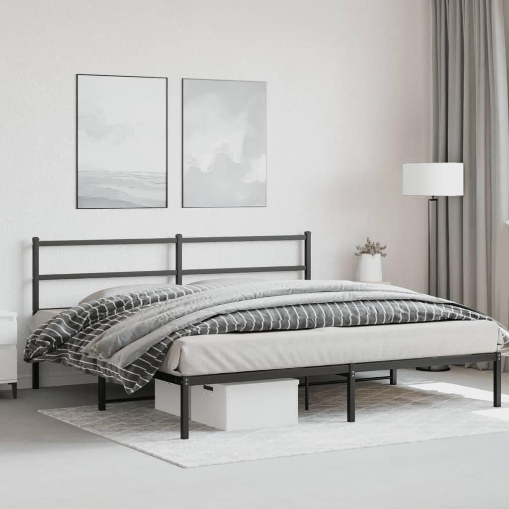 Black Powder-Coated Steel Full Modern Bed Frame with Sleek Headboard, 4-Piece Sturdy Metal Structure for Enhanced Support and Easy Assembly, Durable Design for Bedroom