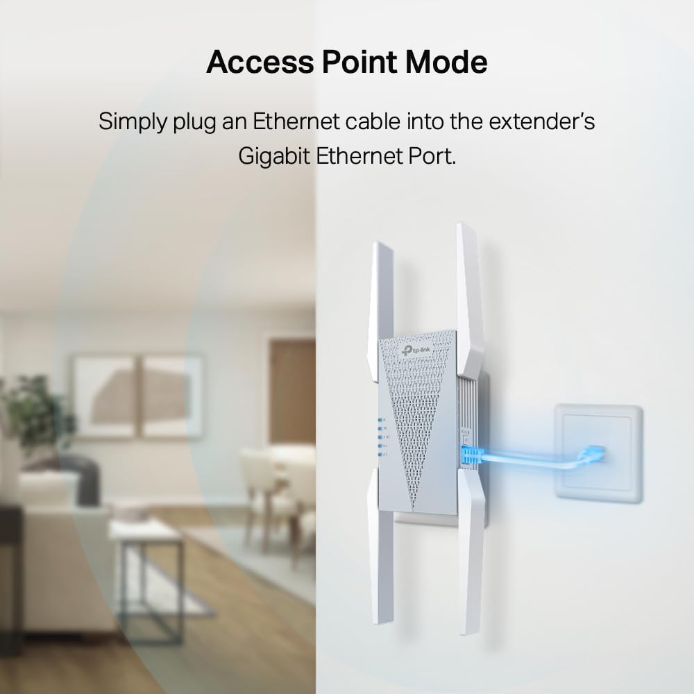 TP-Link RE813XE AXE5400 Wi-Fi 6E Range Extender w/Ethernet Port | 5.4 Gbps Tri-Band Wireless Repeater Amplifier | Up to 2800 Sq. Ft., 96 Devices | 6 GHz Band, 160 MHz | APP Setup | OneMesh Compatible
