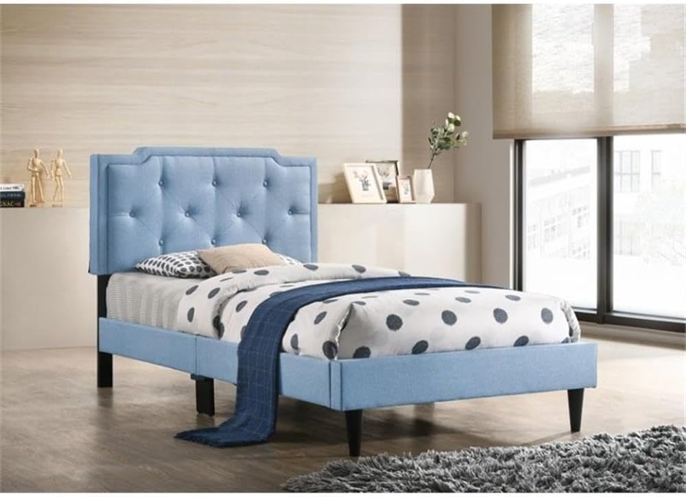 Glory Furniture Deb Fabric Upholstered Twin Bed in Blue