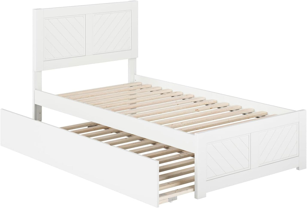 Maykoosh Twin Platform Bed with Matching Footboard & Twin Trundle in White
