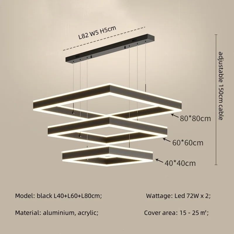 Chandelier, Nordic Minimalism Oval Led Pendant Light Dining Room Hanging Lamp Bar Droplight Home Decor Suspend Luminarias Lamparas(Black 40 60 80cm,Cold White)