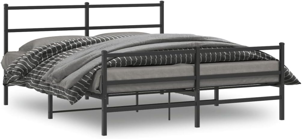 Metal Bed Frame with Footboard Black 59.1'x78.7' Steel Platform Bed Frame Heavy Duty Queen Twin Size Underbed Storage Space for Bedroom Furniture