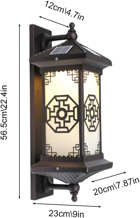 Outdoor Solar Wall Light Vintage Lantern Wall Sconce Cordless Solar Powered Wall Mounted Lamp Exterior Porch Lights Patio Fence Outside Sconces Wall Lighting Fixture