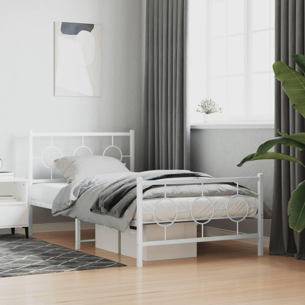 Twin Bed Frame White Metal Steel Industrial Platform Bed with Underbed Storage Space Minimalist Design for Modern Bedroom Guest Room