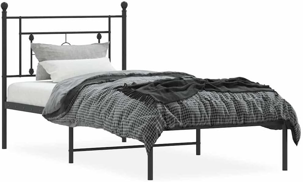 Twin Bed Frame Black Powder-Coated Steel Rectangular with Ample Underbed Storage Space, Modern Durable Metal Frame for Bedroom Furniture in Twin Size
