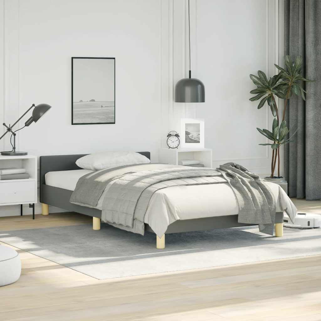 Twin XL Upholstered Bed Frame with Headboard in Dark Grey 100% Polyester Fabric, Engineered Wood Structure for Lasting Durability and Easy Assembly, Modern Minimalist Design