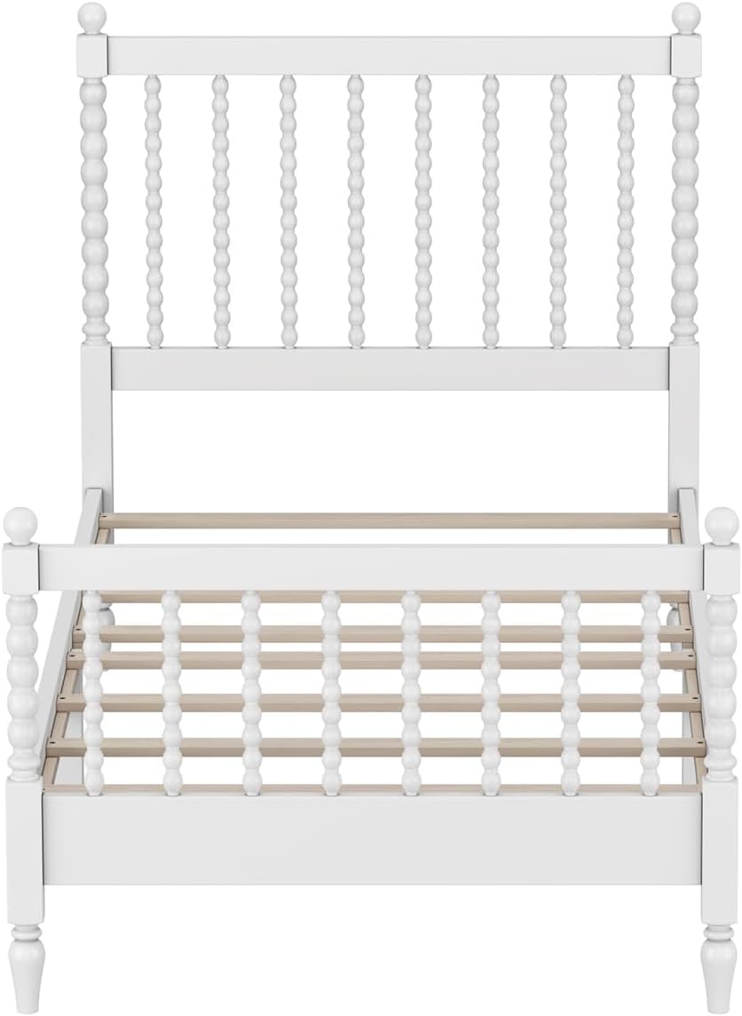 Generic 3 s Bedroom Sets Twin Size Wood Platform Bed with Gourd Shaped Headboard and Footboard with 2 Nightstands,White
