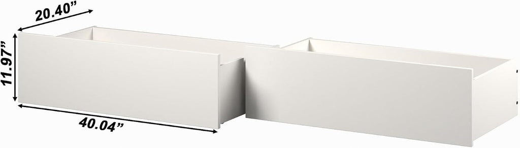 Pemberly Row Solid Wood Underbed Storage Drawers, 40 in W x 24.5 in D x 12 in H, White Finish, Set of 2, Non-Marking Rollers, Compatible with Queen, King or Twin XL Beds for Bedroom Organization