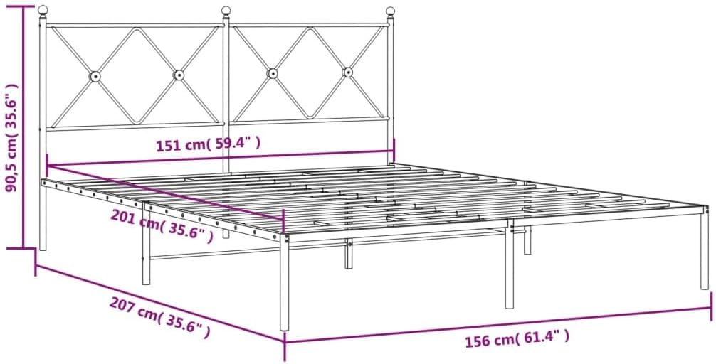 Metal Bed Frame with Headboard Black Queen Size 59.1'x78.7' Steel Platform Bed Frame Heavy Duty Support Underbed Storage Space for Bedroom Furniture