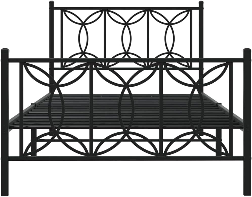 Metal Bed Frame with Footboard Twin Size Black Steel Platform Bedframe Sturdy Support Underbed Storage for Bedroom Guest Room