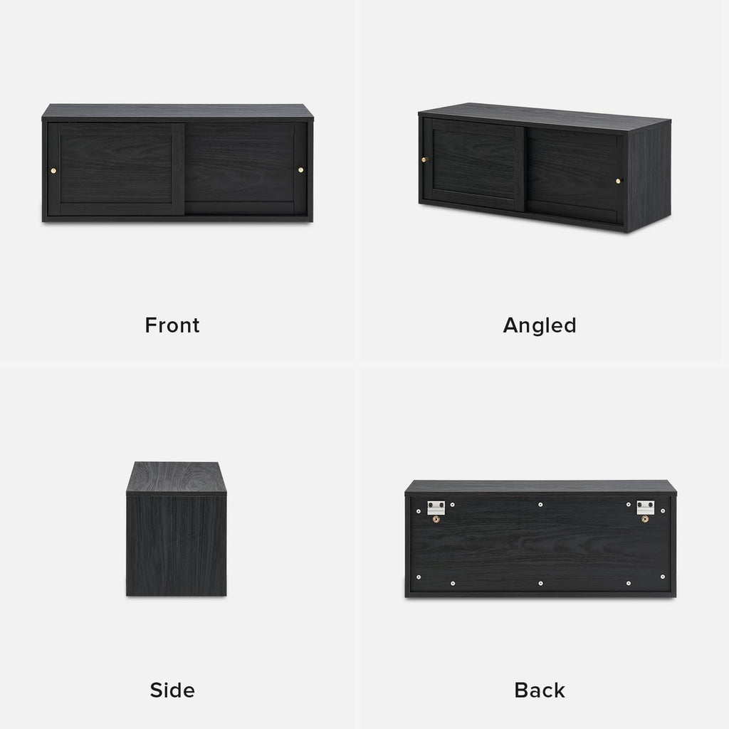 mopio Lauren Floating TV Shelf, Multi-Purpose Modular Under TV Display Shelf, Wall Mounted Wood Television Cabinet, Nightstand, Side Table, End Table, Bedside Shelves for Bedroom (Black, 62', Twin)