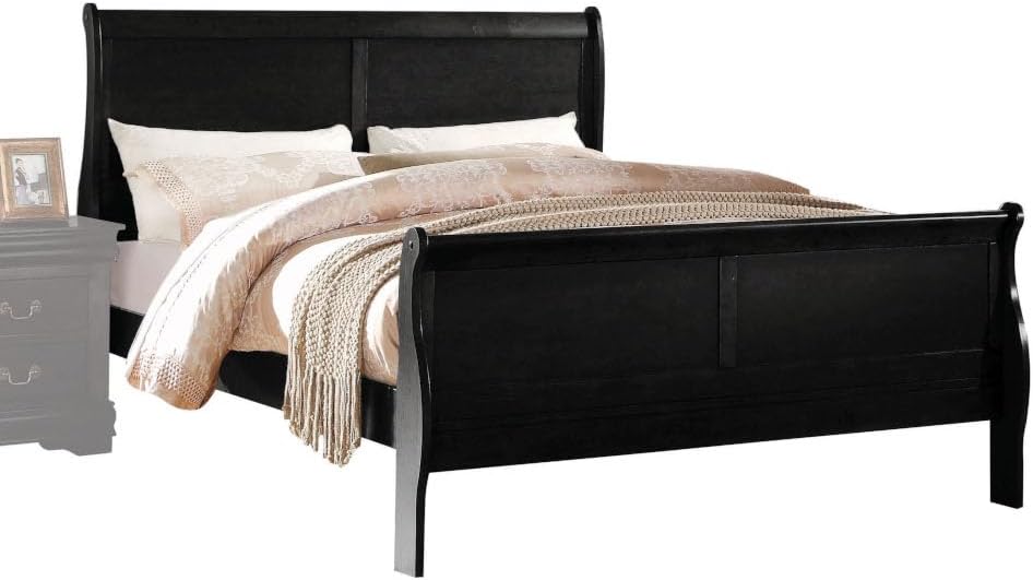 Elegant Black Finish Twin Bed Set with Sleek Nightstand, Timeless Design for Cozy Bedrooms