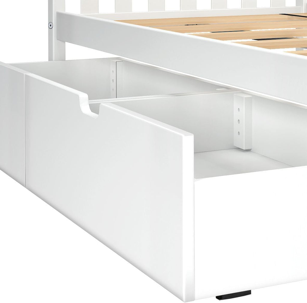 Max & Lily Classic Full Bed, Slatted Headboard, with Storage Drawers, White