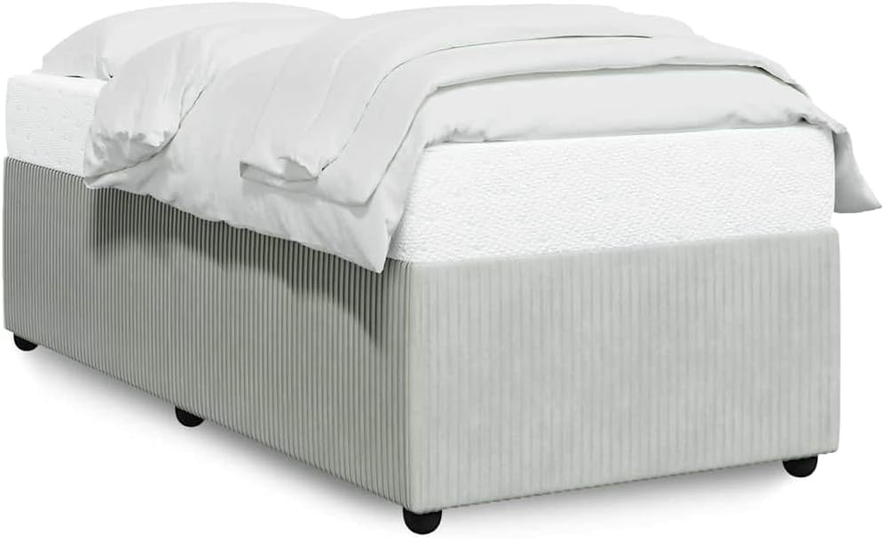 Twin Upholstered Bed Frame Light Grey Velvet Modern Platform Bed with Sturdy Wood Support Breathable Fabric for Bedroom