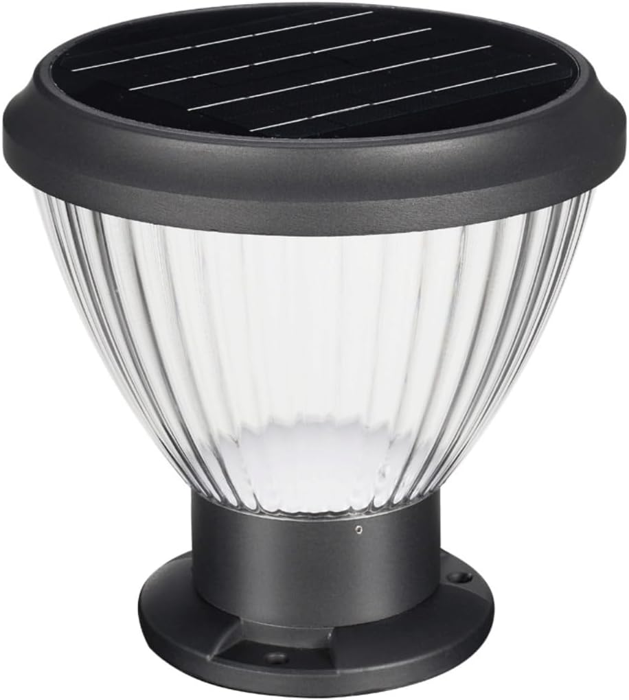Solar Post Light, IP65 Outdoor Bollard Light, LED Solar Pillar Lamp, Round Column Lantern with Light Control, Aluminum and PC Exterior Garden Lighting Fixture for Yard Pathway Driveway
