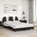 Modern Queen Bed Frame Black and White Upholstered Platform Bed with Built-in Lighting for Bedroom