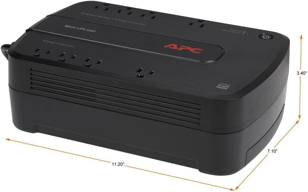 APC Back-UPS 650VA / 390W Battery Backup & Surge Protector, 8 Outlets, RJ45 Ethernet Protection, BE650G1 Uninterruptible Power Supply for Computers, Wireless Routers, and Home Office Electronics
